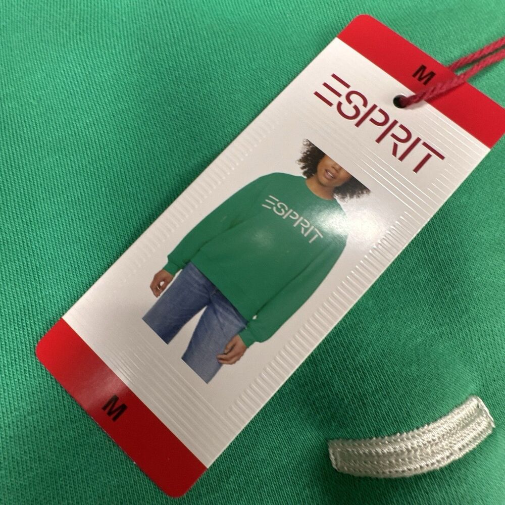 Esprit Women's Logo Fleece Crewneck Sweatshirt Green Viral 80's Costco MED NEW - Picture 5 of 6